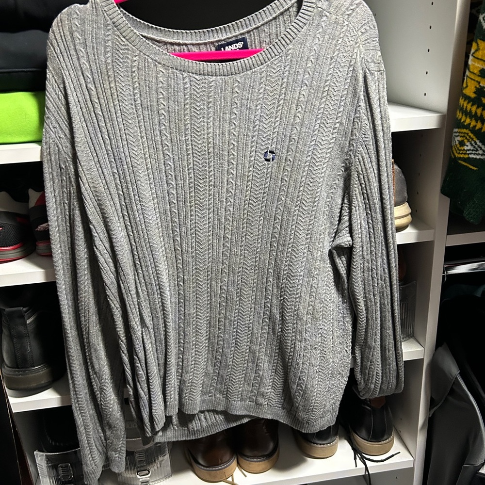 Lands' End Chase Apparrel Gray Cable Knit Sweater